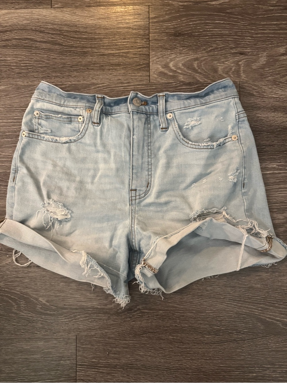Madewell Light Blue Distressed Roll-Hem Denim Shorts